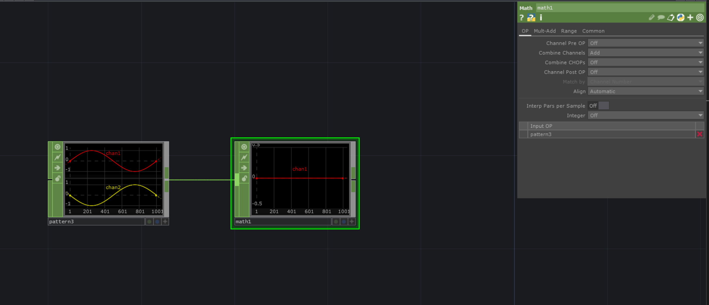 Take two CHOPs with one Channel and Combine them to One