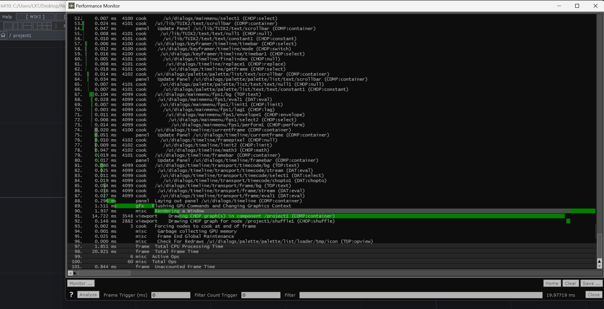 View of Performance Window Monitor