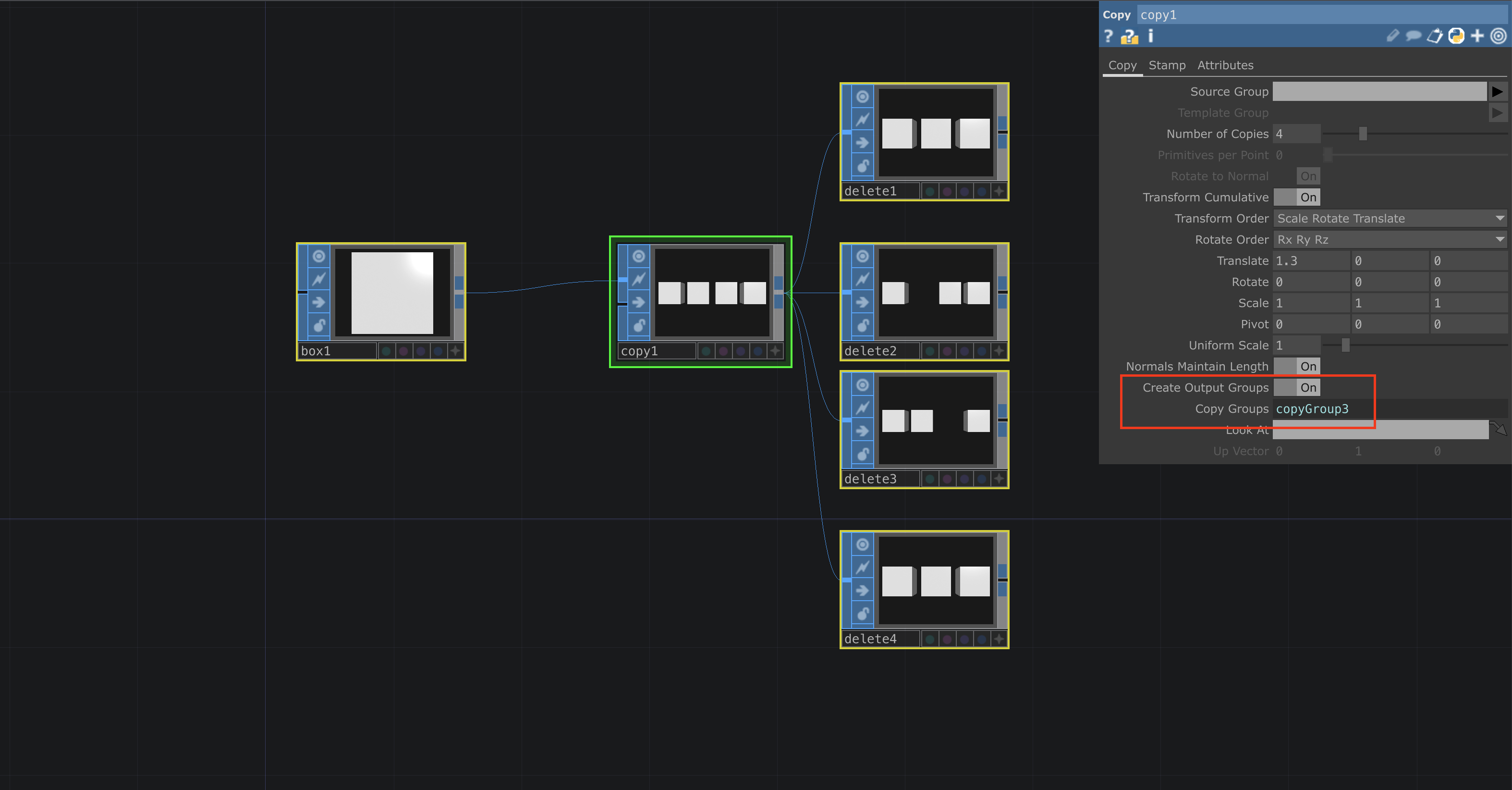 Select create output groups